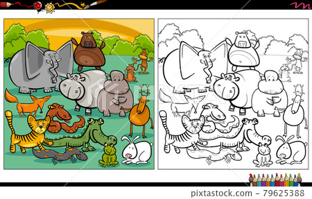 cartoon wild animals group coloring book page 79625388