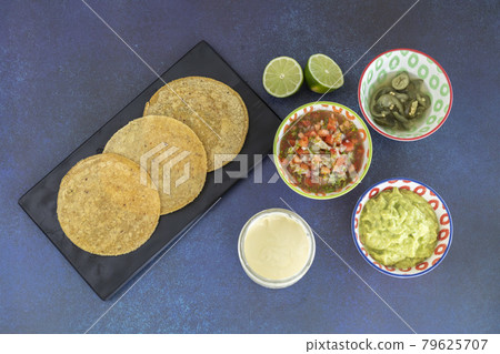 homemade tortillas for tacos with different ingredients 79625707