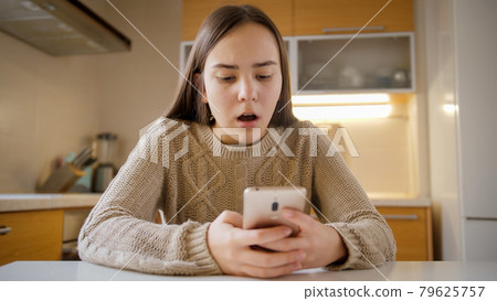 Teenage girl got upset and stressed after receiving negative information or abuse in social media 79625757