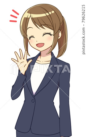 Woman in suit raising hands 79626215
