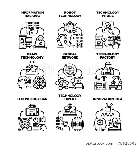 Technology Network Set Icons Vector Illustrations - Stock Illustration ...