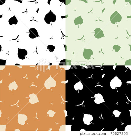 set of seamless patterns with silhouettes of linden tree leaves. Ornament for decoration and printing on fabric. Design element. Vector set of seamless patterns with silhouettes of linden tree leaves. Ornament for decoration and printing on fabric. Design element. Vector 79627293