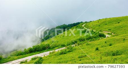 road through mountain hills. beautiful summer landscape in the morning. clouds on the sky 79627393