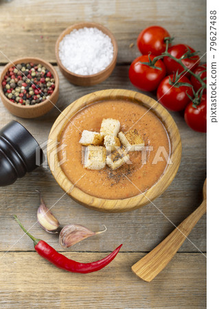 Spicy Homemade Gazpacho Soup Ready to Eat. 79627488