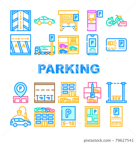 Parking Transport Collection Icons Set Vector 79627541