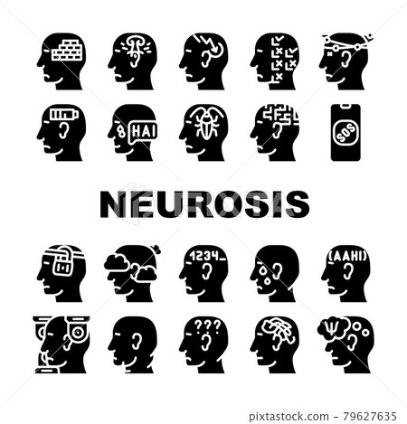Neurosis Brain Problem Collection Icons Set Vector 79627635