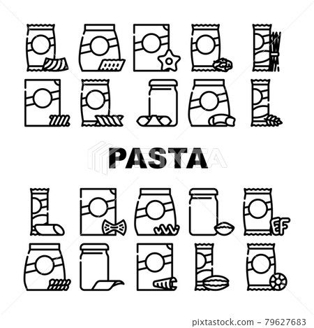 Pasta Food Package Collection Icons Set Vector 79627683