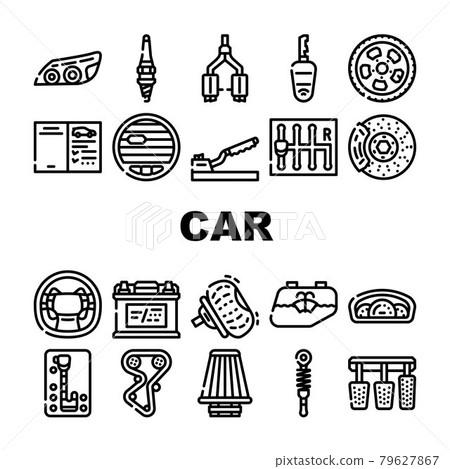 Car Vehicle Details Collection Icons Set Vector 79627867