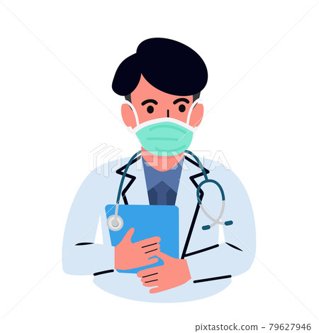 Man doctor wearing a flu mask Man doctor wearing a flu mask 79627946