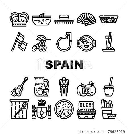 Spain Nation Heritage Collection Icons Set Vector Spain Nation Heritage Collection Icons Set Vector 79628019