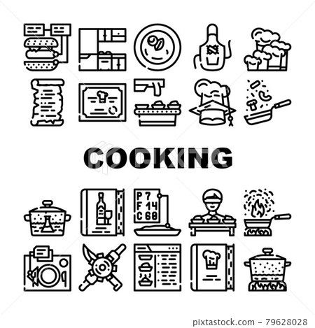 Cooking Courses Lesson Collection Icons Set Vector 79628028
