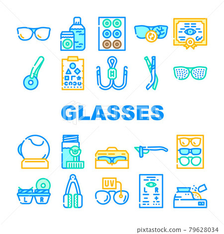 Eye Glasses And Lens Collection Icons Set Vector Eye Glasses And Lens Collection Icons Set Vector 79628034