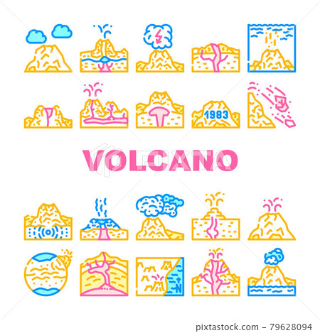 Volcano Lava Eruption Collection Icons Set Vector 79628094