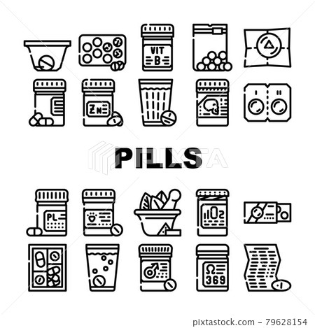Pills Medicaments Collection Icons Set Vector Illustration Pills Medicaments Collection Icons Set Vector Illustration 79628154