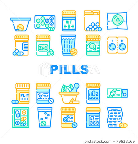 Pills Medicaments Collection Icons Set Vector Illustration Pills Medicaments Collection Icons Set Vector Illustration 79628169