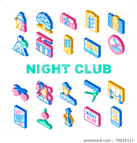 Night Club Dance Party Collection Icons Set Vector 79628323