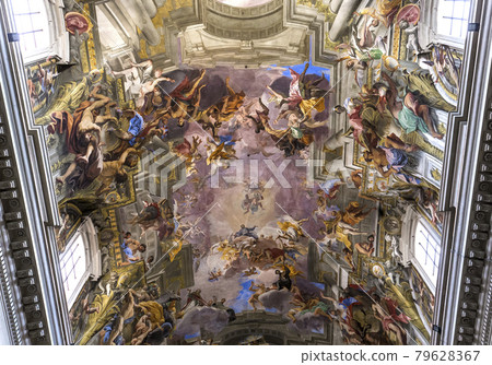 Frescoes of Andrea Pozzo on sant  Ignazio church ceilings, Rome, Ital 79628367
