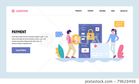 Vector web site gradient design template. Online money payment. Digital banking and secure payment. Landing page concepts for website and mobile development. Modern flat illustration. Vector web site gradient design template. Online money payment. Digital banking and secure payment. Landing page concepts for website and mobile development. Modern flat illustration. 79628498