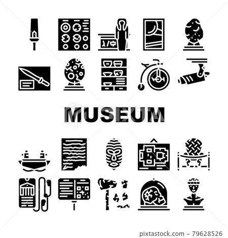 Museum Exhibits And Excursion Icons Set Vector 79628526