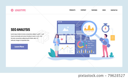 Vector web site gradient design template. SEO analytics and optimization. Online marketing and keyword suggestions. Landing page concepts for website and mobile development. Modern flat illustration. 79628527