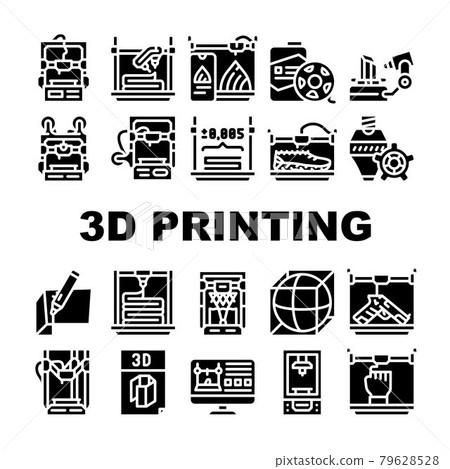 3d Printing Equipment Collection Icons Set Vector 79628528