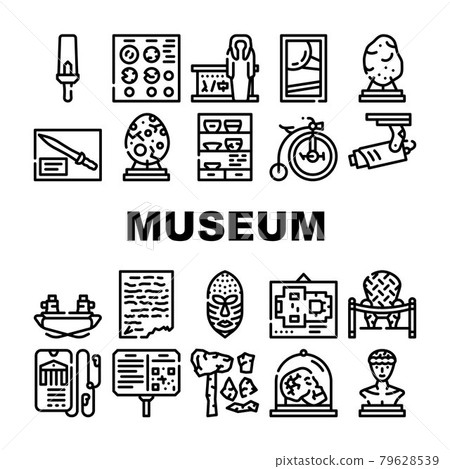 Museum Exhibits And Excursion Icons Set Vector 79628539