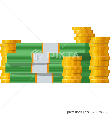 Money stack vector gold coin and cash pile icon... - Stock Illustration ...