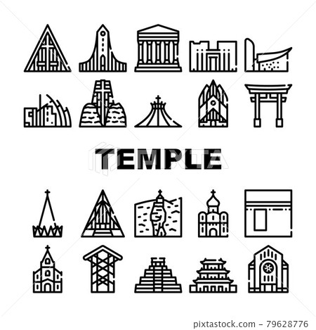 Temple Construction Collection Icons Set Vector black Temple Construction Collection Icons Set Vector black 79628776
