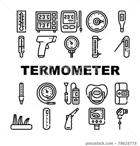 Thermometer Device Collection Icons Set Vector black 79628778