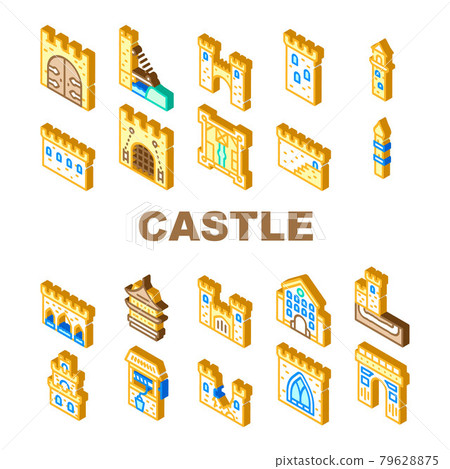 Castle Construction Collection Icons Set Vector Illustration 79628875