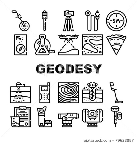 Geodesy Equipment Collection Icons Set Vector Illustration 79628897