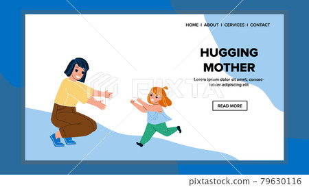 Hugging Mother Running Little Daughter Vector Hugging Mother Running Little Daughter Vector 79630116
