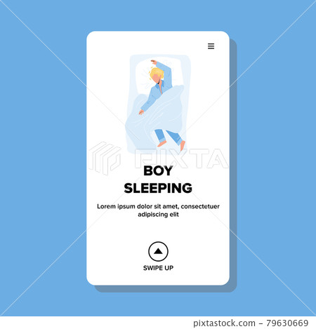 Boy Sleeping In Comfortable Bed Furniture Vector Boy Sleeping In Comfortable Bed Furniture Vector 79630669