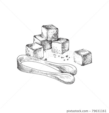 Natural refined food beet or cane sugar and tongs a vector illustration. Natural refined food beet or cane sugar and tongs a vector illustration. 79631161