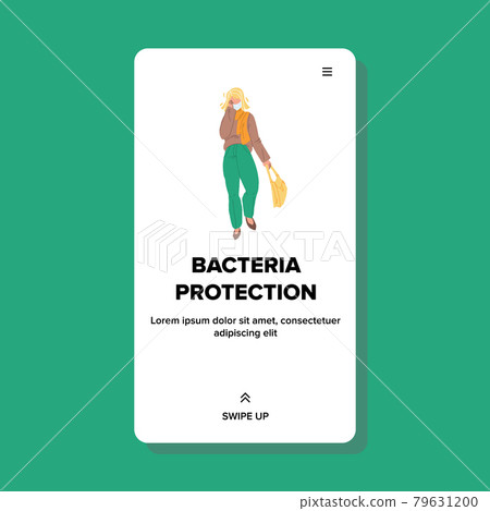 Bacteria Protection Face Mask Wearing Girl Vector 79631200
