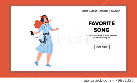 Favorite Song Listening Girl In Headphones Vector Favorite Song Listening Girl In Headphones Vector 79631325