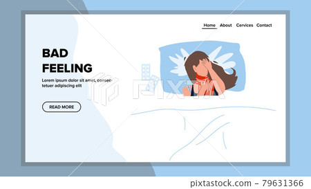 Bad Feeling Unhealthy Woman Lying In Bed Vector Bad Feeling Unhealthy Woman Lying In Bed Vector 79631366