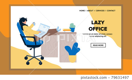 Lazy Office Employee Working On Laptop Vector Lazy Office Employee Working On Laptop Vector 79631497