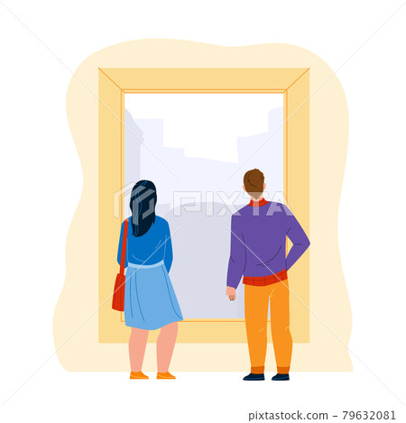 People Looking At Picture Artwork In Museum Vector 79632081