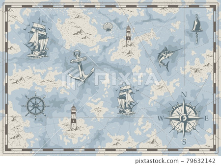 Vintage nautical old map concept Vintage nautical old map concept 79632142