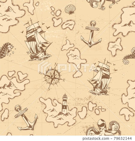 Vintage nautical seamless pattern 79632144