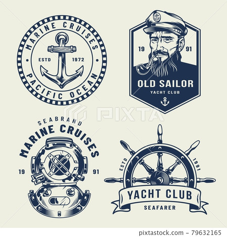 Vintage monochrome sea and marine labels 79632165