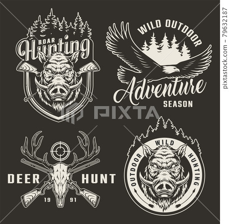 Vintage monochrome hunting logotypes Vintage monochrome hunting logotypes 79632187