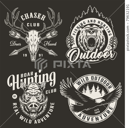 Vintage monochrome hunting club logos Vintage monochrome hunting club logos 79632191