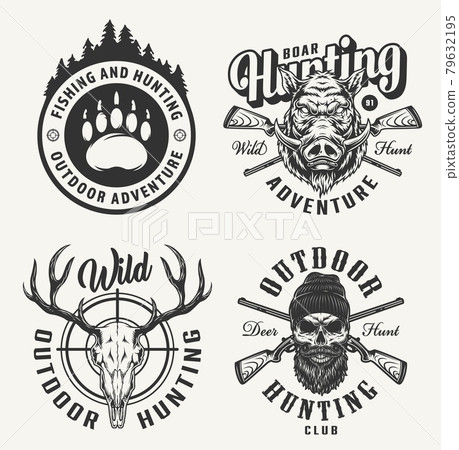 Vintage monochrome hunting prints Vintage monochrome hunting prints 79632195