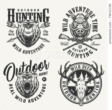Vintage monochrome hunting badges Vintage monochrome hunting badges 79632196