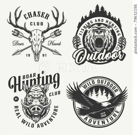 Vintage hunting emblems set Vintage hunting emblems set 79632198