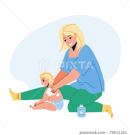 Baby Cream Mother Applying On Child Back Vector Baby Cream Mother Applying On Child Back Vector 79632281