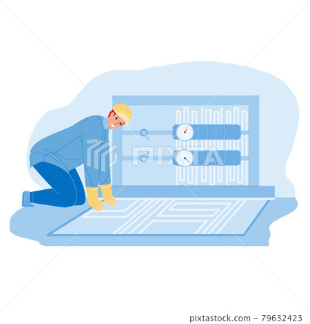 Floor Heating System Installing Handyman Vector 79632423