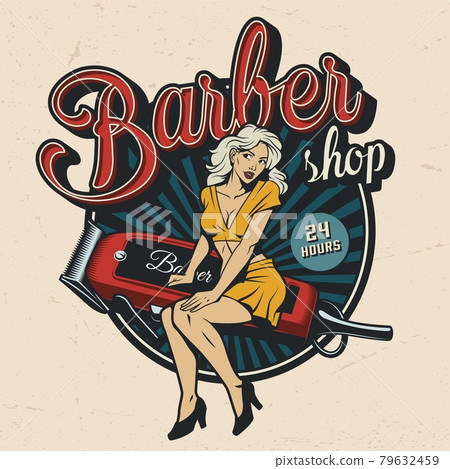 Vintage barbershop colorful emblem 79632459